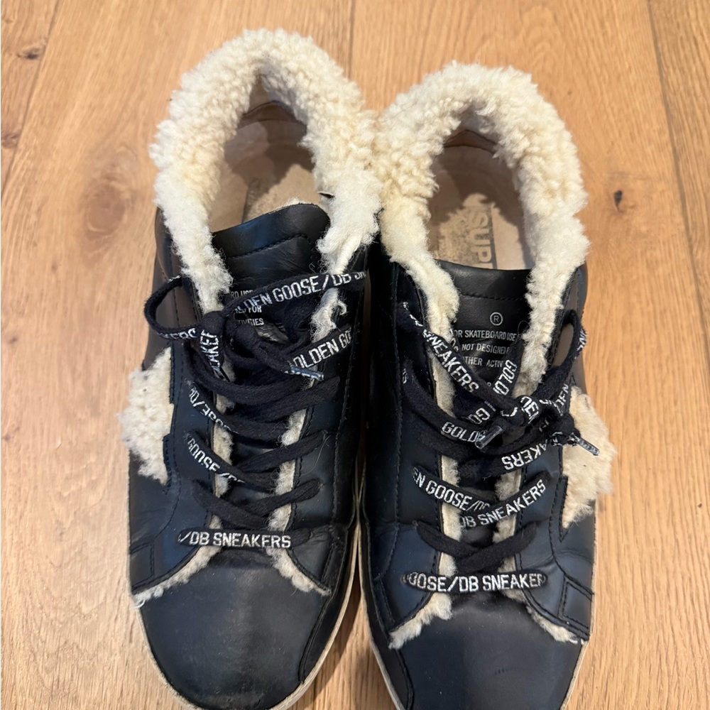 Golden Goose Black Sneakers with Shearling Trim Size 40